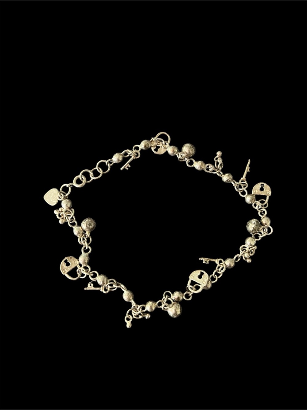 Silver Charm Bracelet with Key and Lock Accents